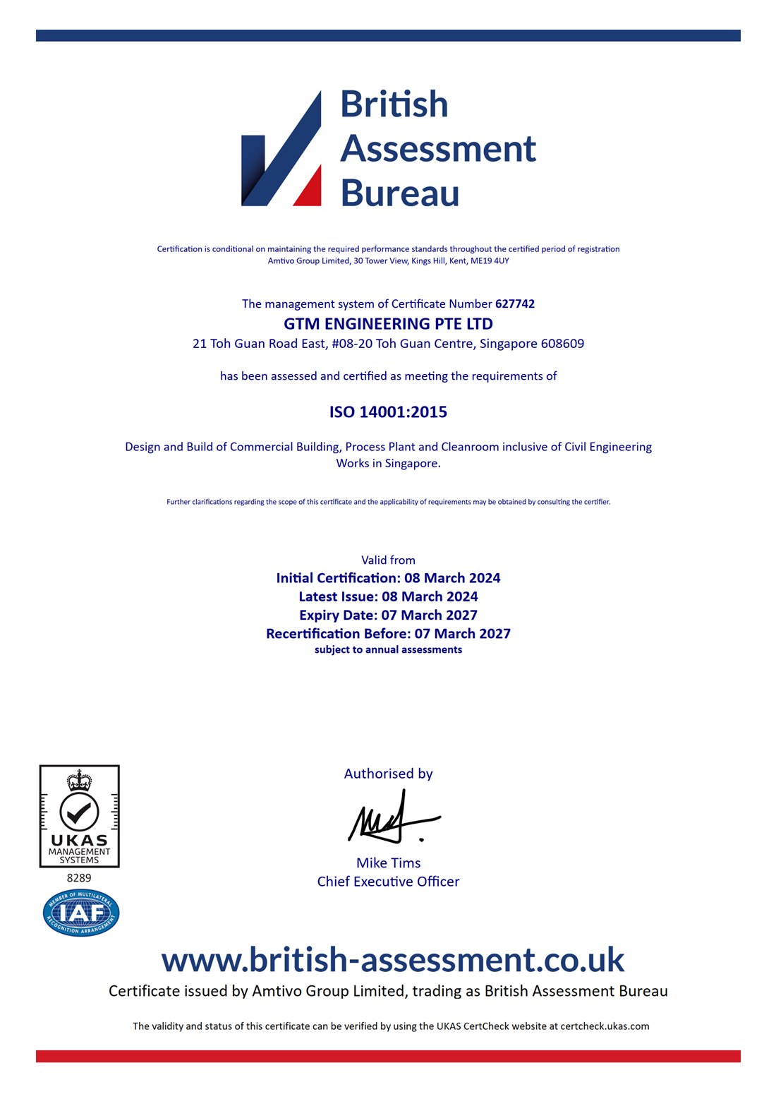 ISO 14001:2015 Environmental Management certification